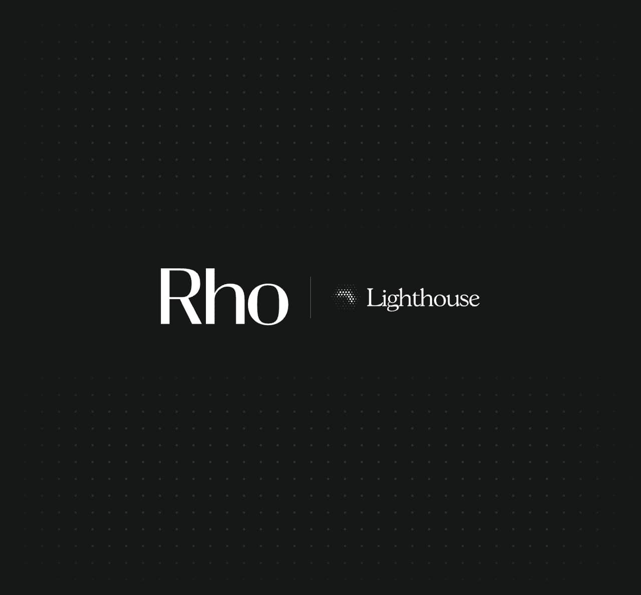 Logo on a black background with white text reading "Rho" and "Lighthouse," separated by a small dotted emblem.