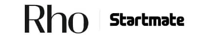 Logos of "Rho" in elegant, modern font and "Startmate" in bold, angular style, displayed side by side.