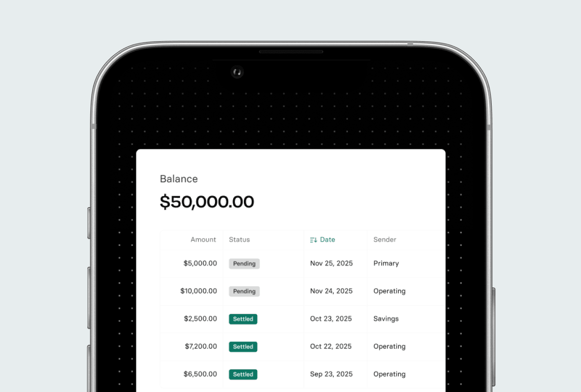 Rho savings dashboard showing a $50,000 balance and recent transfers on a phone