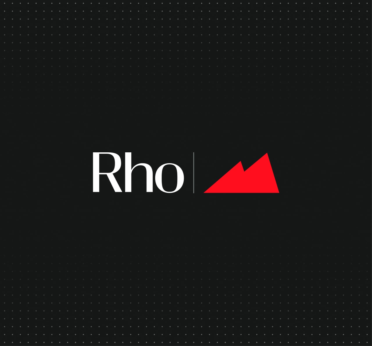 Black background with white text "Rho" and a red geometric mountain shape next to it.