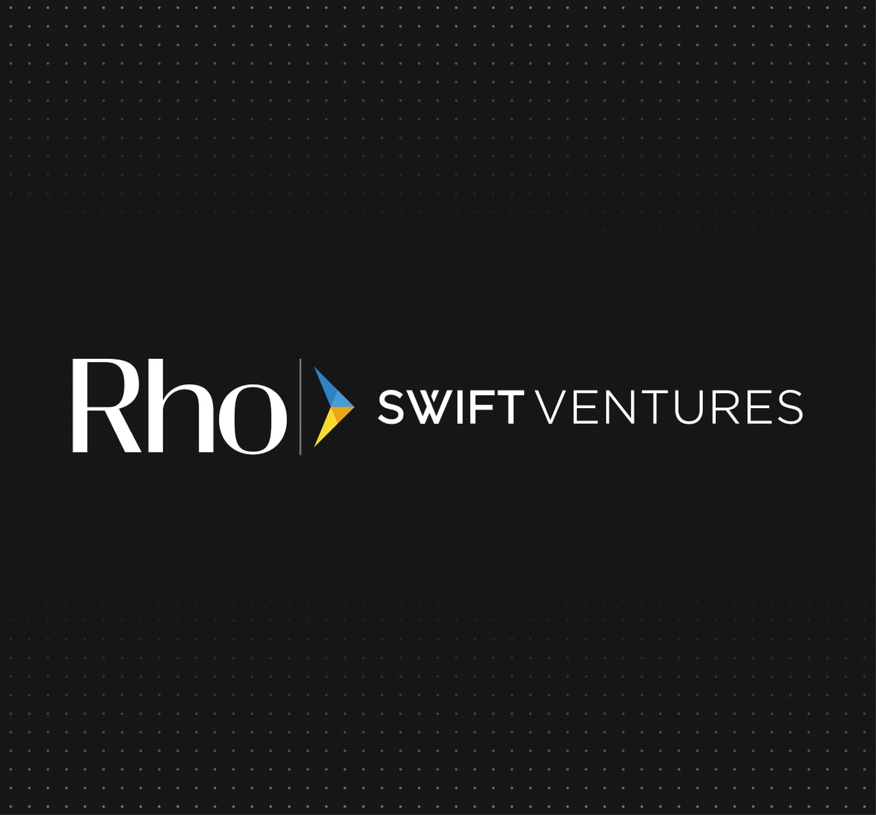Rho and Swift Ventures logos on a dark dotted background, highlighting the partnership between Rho and Swift Ventures.