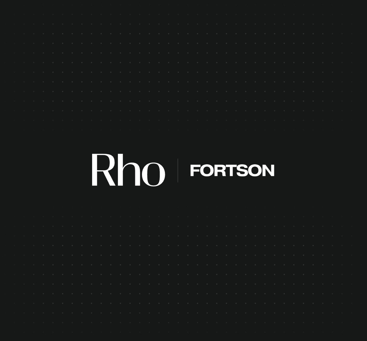 Logo with "Rho FORTSON" on a dark background with subtle grid dots.