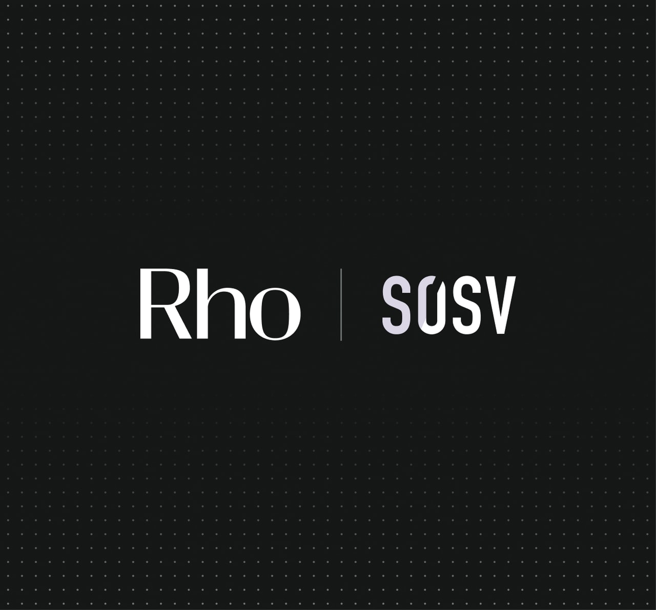Black background with small dots displaying the logos "Rho" and "SOSV" separated by a vertical line in the center.