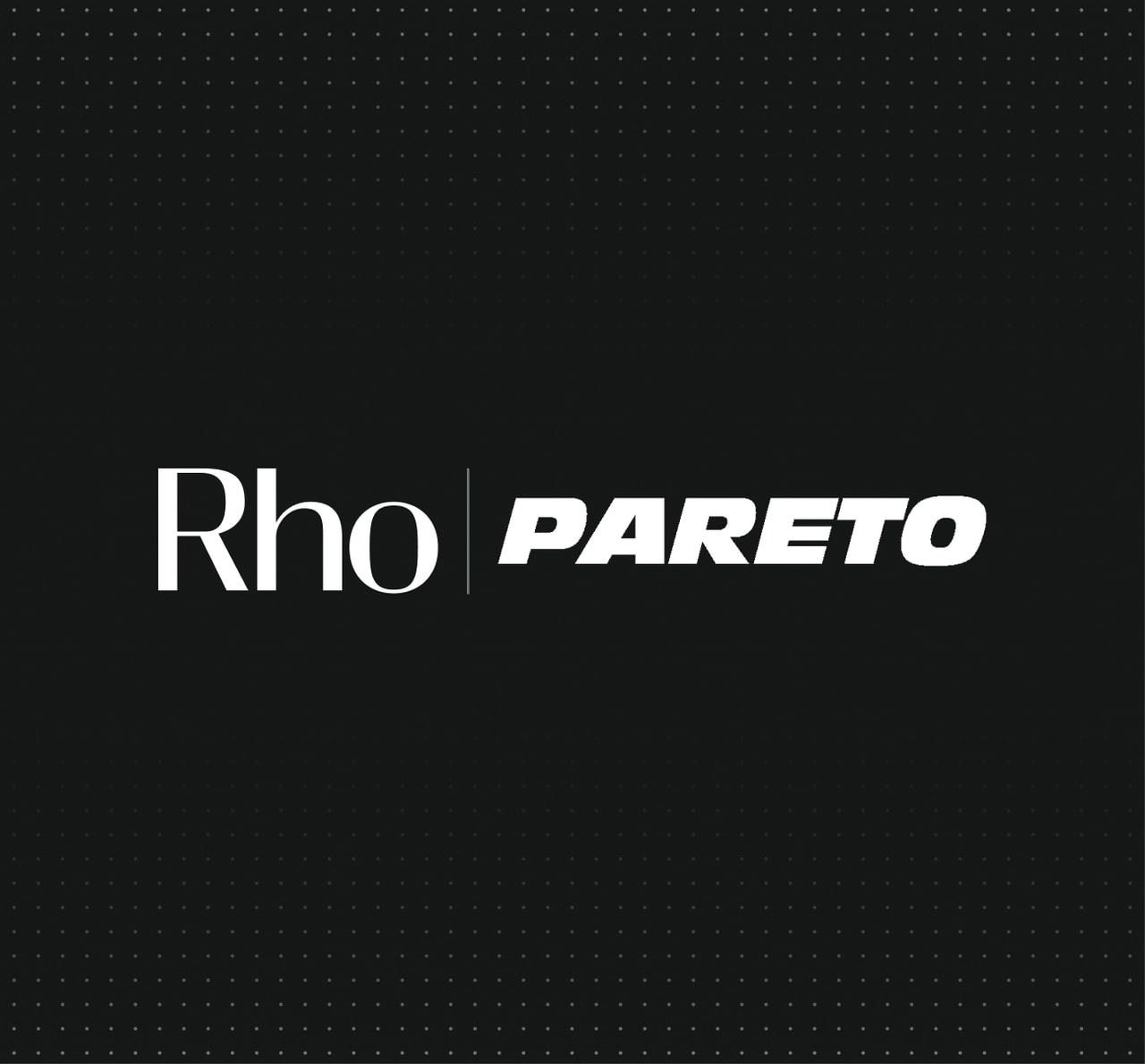 Black background with white text displaying "Rho | PARETO" in bold, modern font.