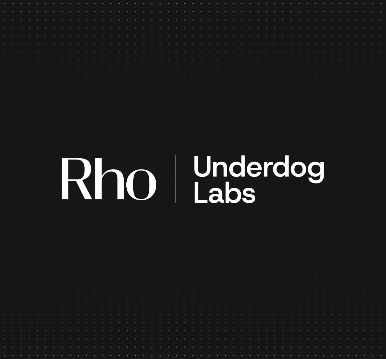 Black background with white logo text: 'Rho' separated by a thin vertical bar from 'Underdog Labs'.
