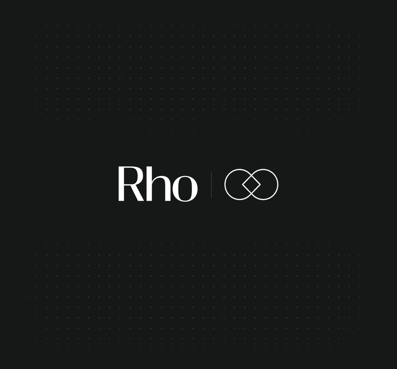Black background with the word "Rho" in white and an intertwined circle icon next to it.
