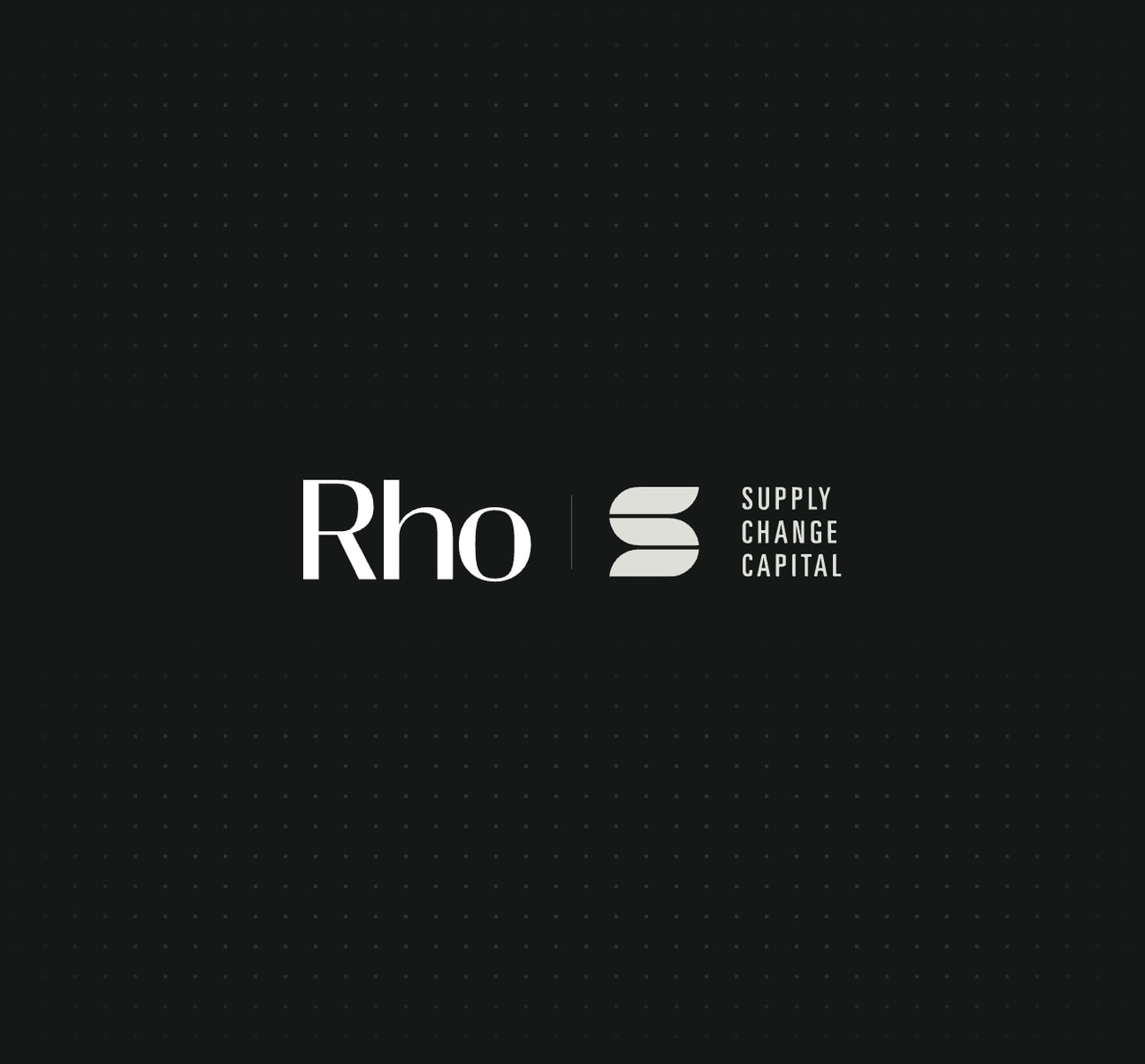 Black background with "Rho" logo and "Supply Change Capital" text, separated by a vertical line.