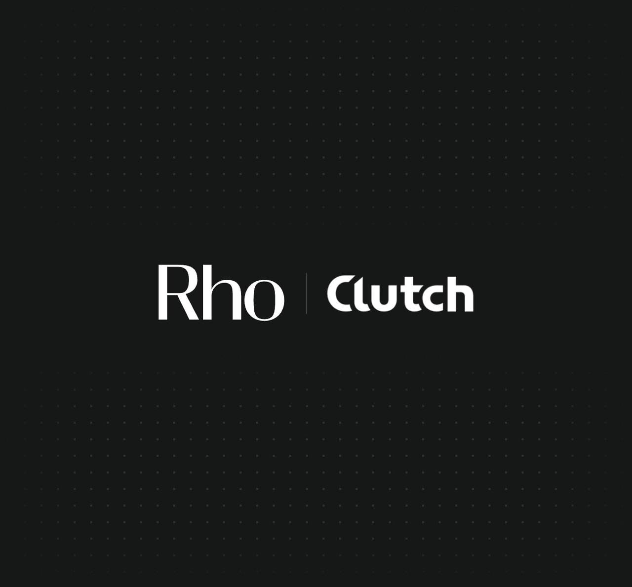 The image features the text "Rho | Clutch" in white on a black dotted background.