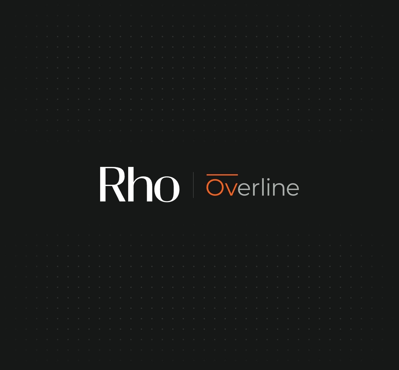 Text "Rho | Overline" on a black background, with "Overline" in gray and orange, featuring a line above the letter "v".