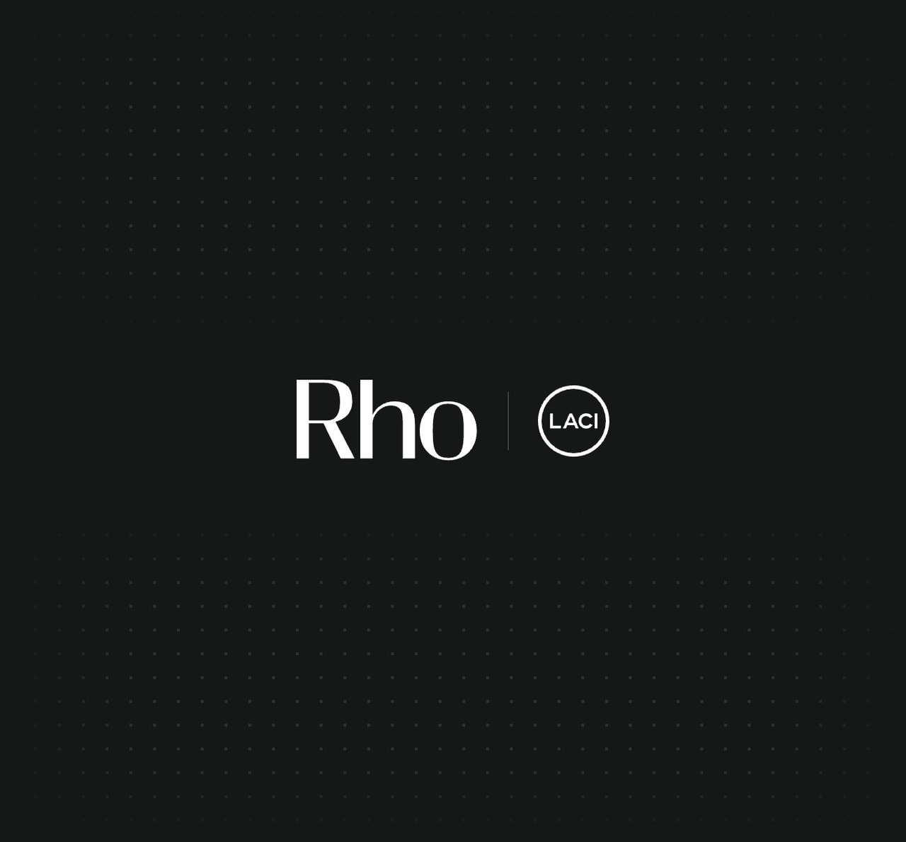 Black background with white text "Rho" and "LACI" in a circle, separated by a vertical line.
