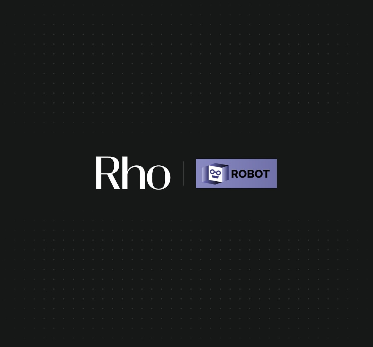 Logo with "Rho" text and a purple icon featuring ROBOT on a dark background.