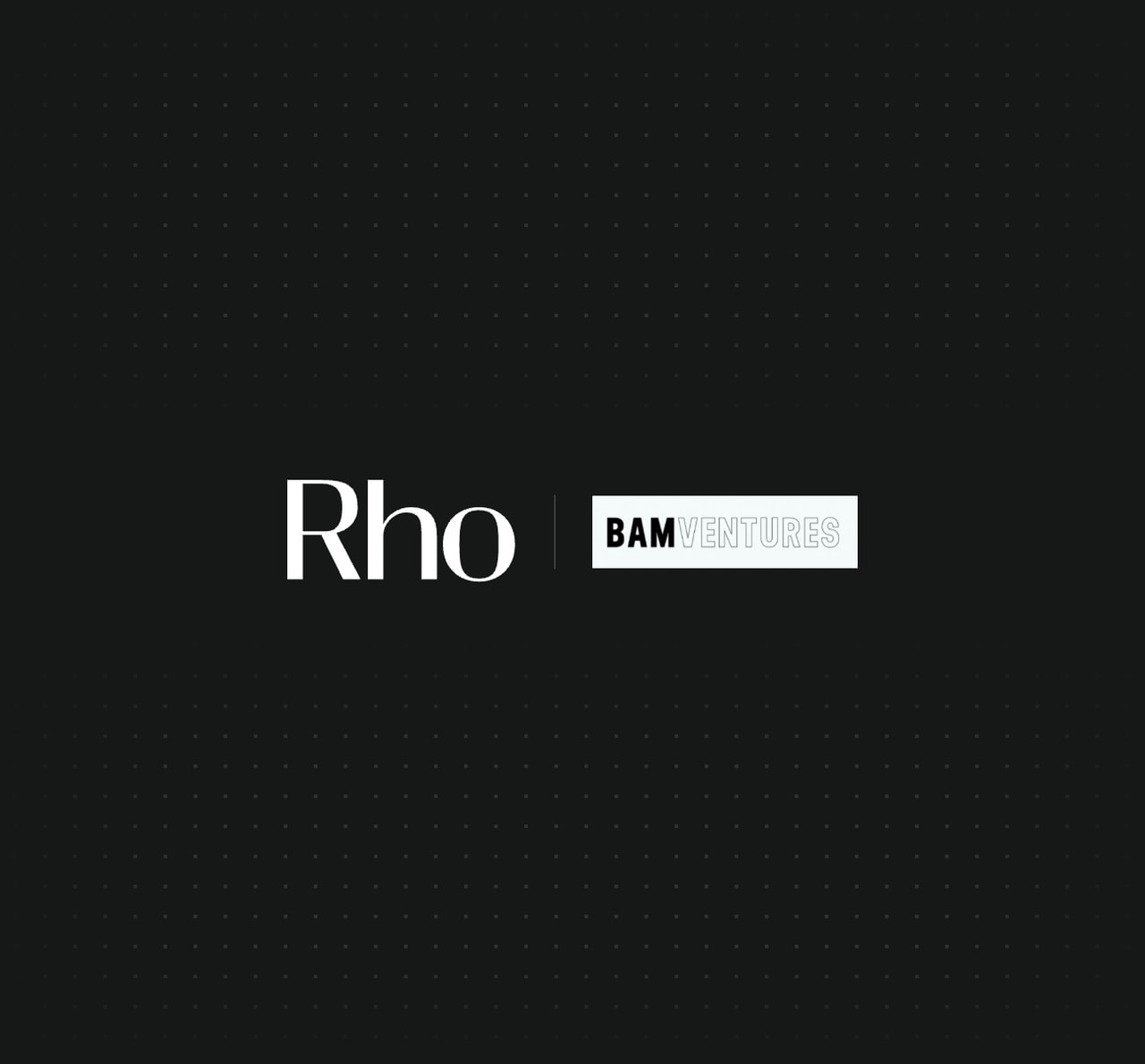 Logos of Rho and BAM Ventures on a dark dotted background.
