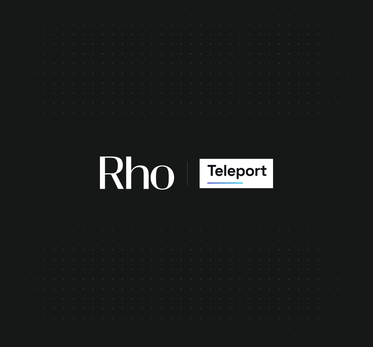 Black background with white text: "Rho" and a box with "Teleport" inside it, separated by a vertical line.