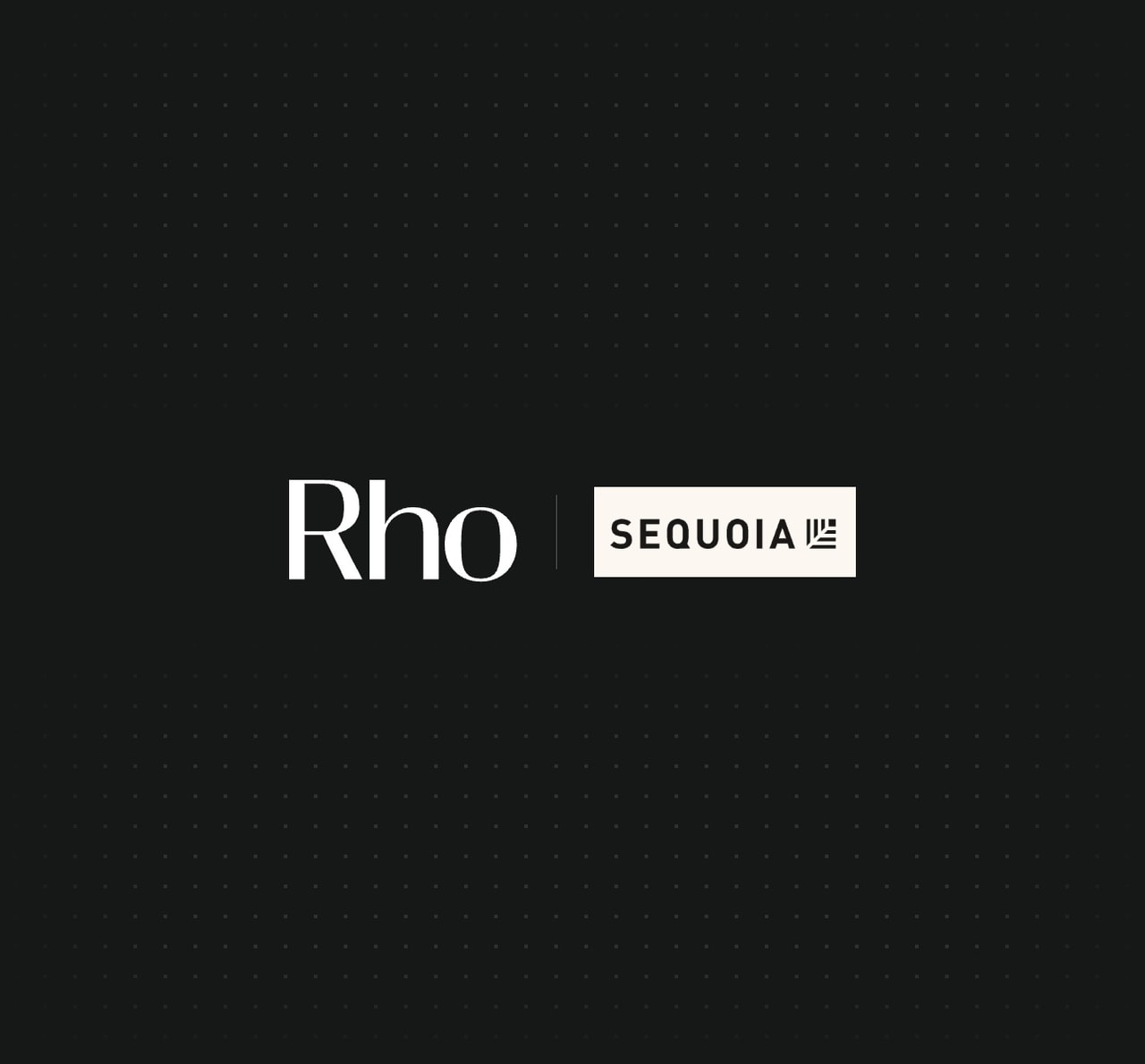 Logos of "Rho" and "Sequoia" side by side on a dotted black background.