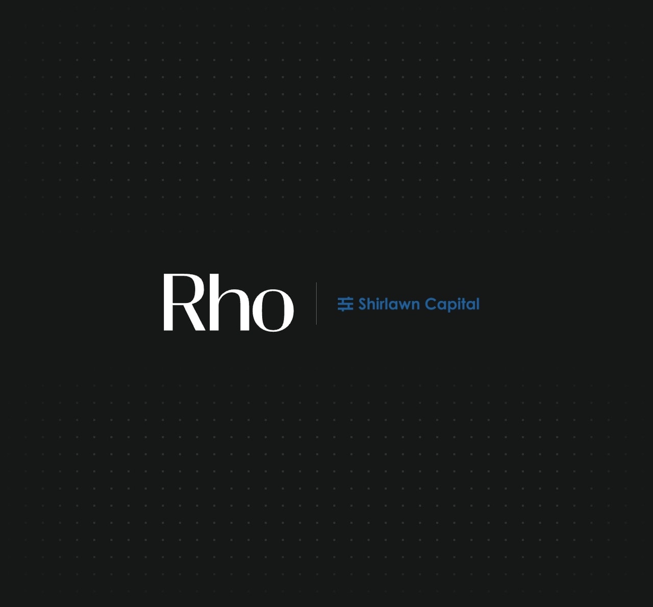 "Logo on dark background: 'Rho' in white and 'Shirlawn Capital' in blue with a small blue symbol between them."