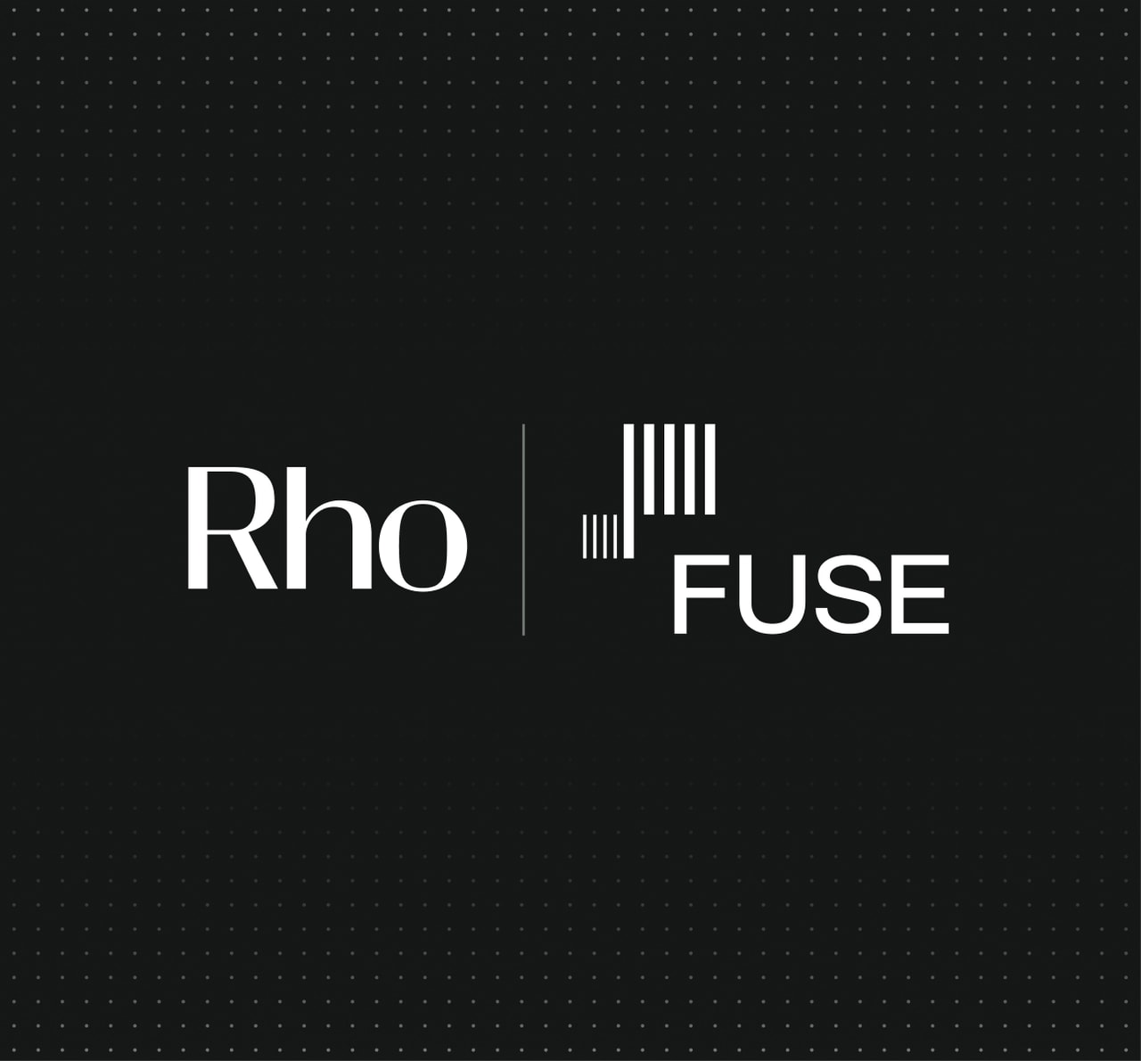 Black background with white text: "Rho" and "FUSE," separated by a vertical line and bar-like graphics beside "FUSE."
