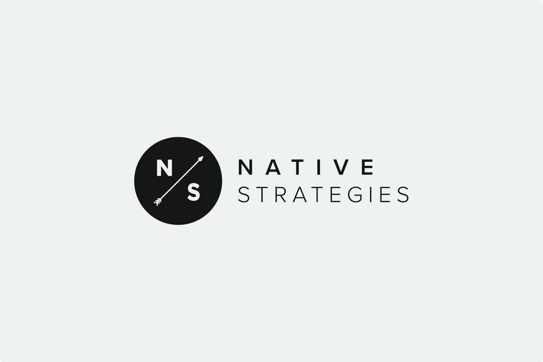 Black circle with "N" and "S" separated by an arrow inside. "NATIVE STRATEGIES" written in bold and regular font next to the circle on a light background.