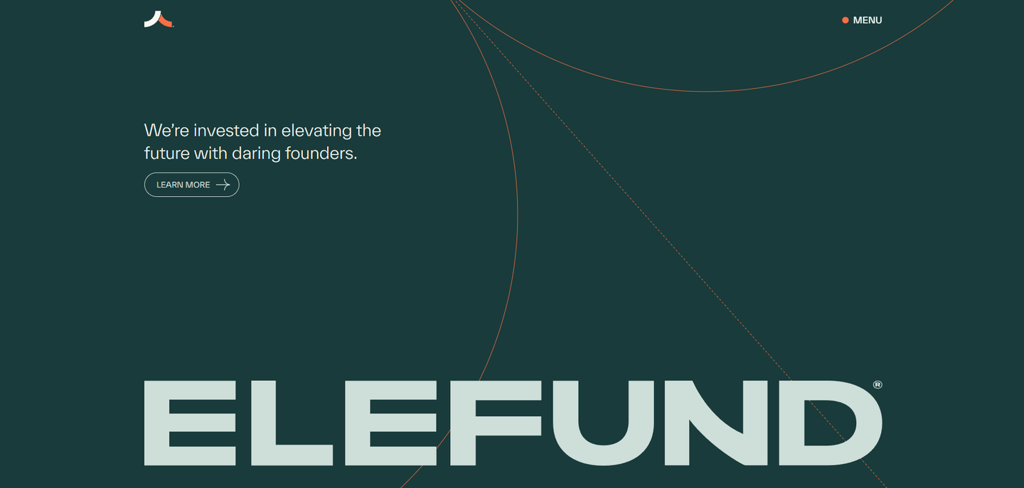 Elefund homepage featuring the Elefund logo and headline about investing alongside bold, daring founders.