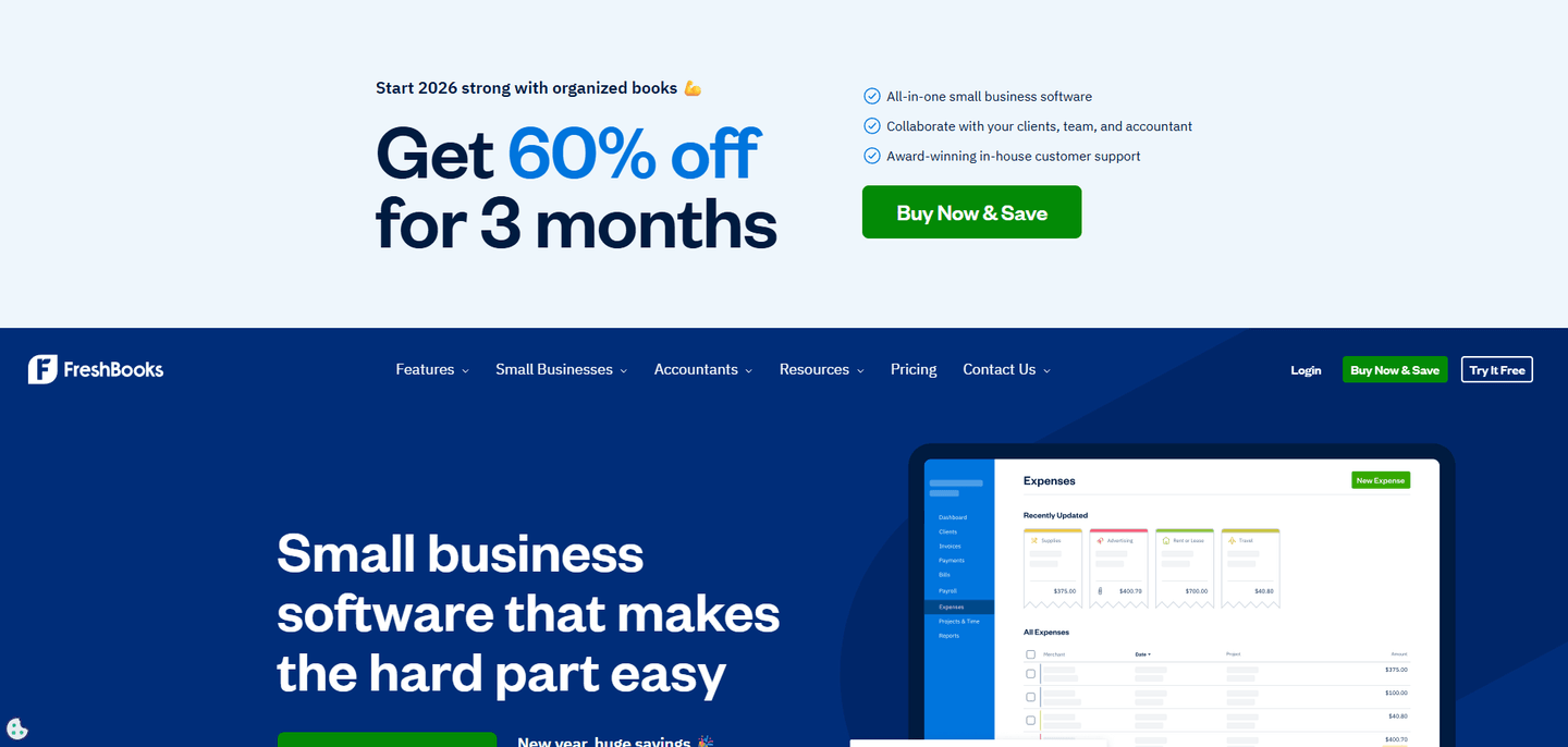 Freshbooks landing page