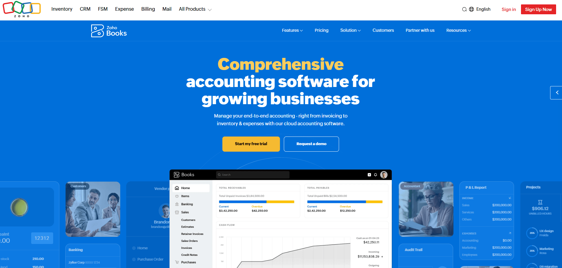 Zoho landing page