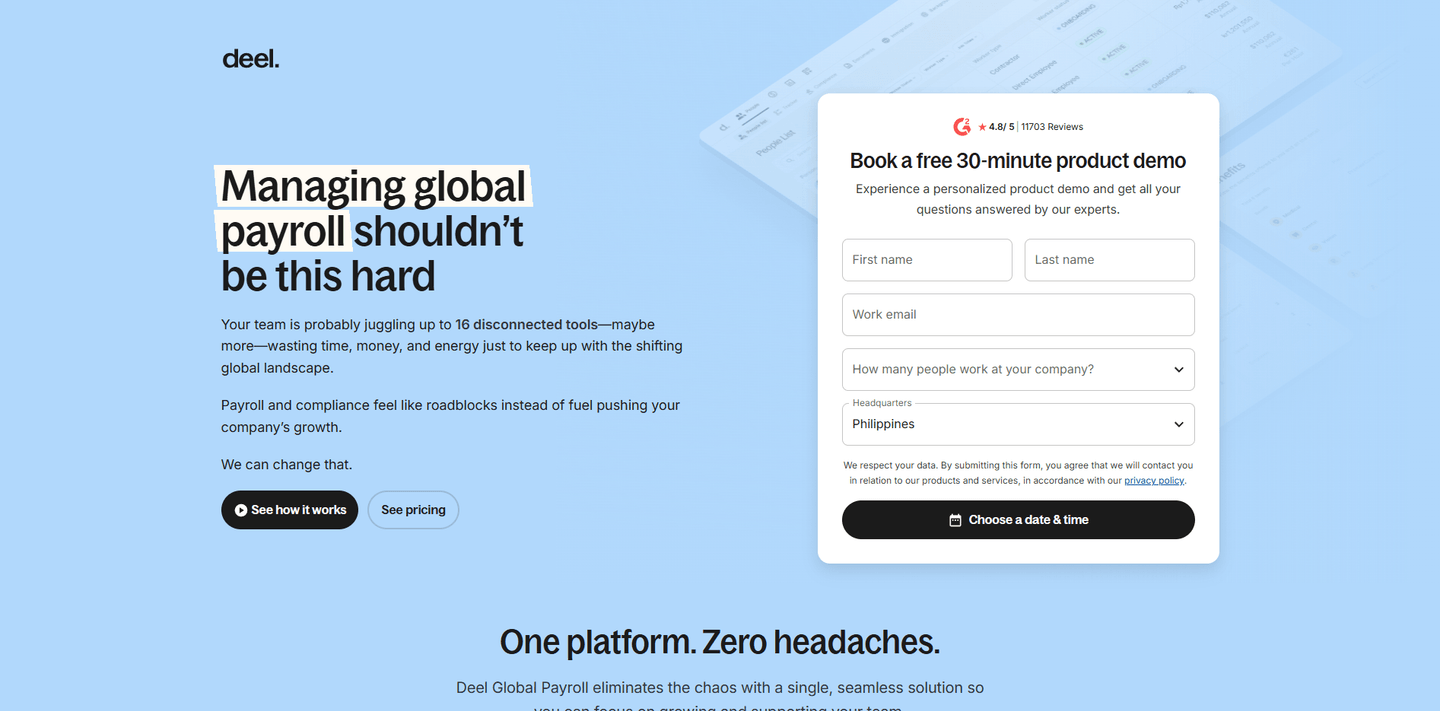 Deel payroll landing page