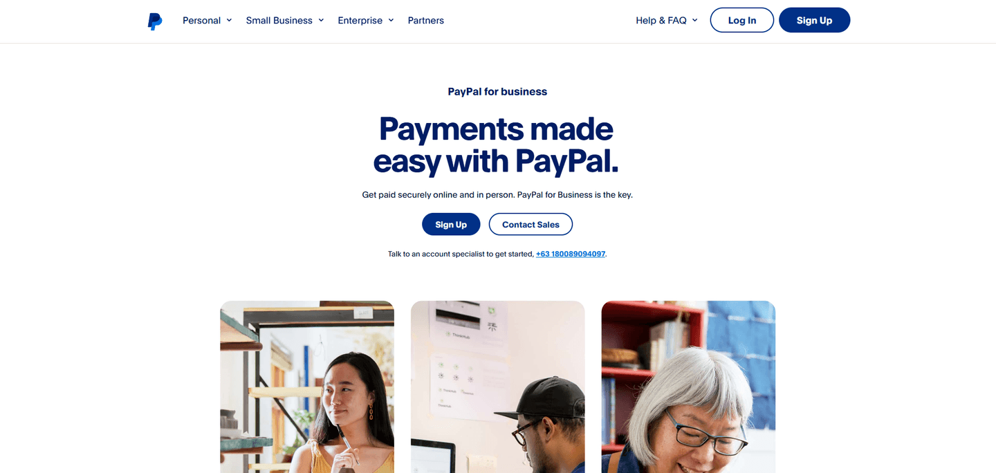 Paypal landing page