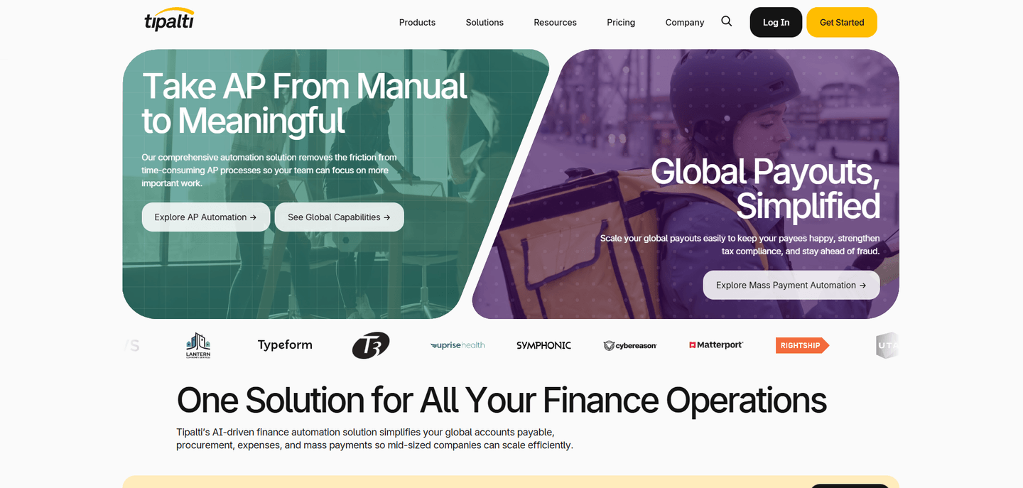 Tipalti landing page