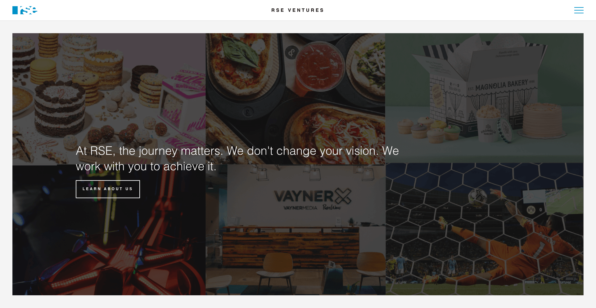 RSE Ventures landing page showcasing portfolio brands with a headline about partnering with founders.
