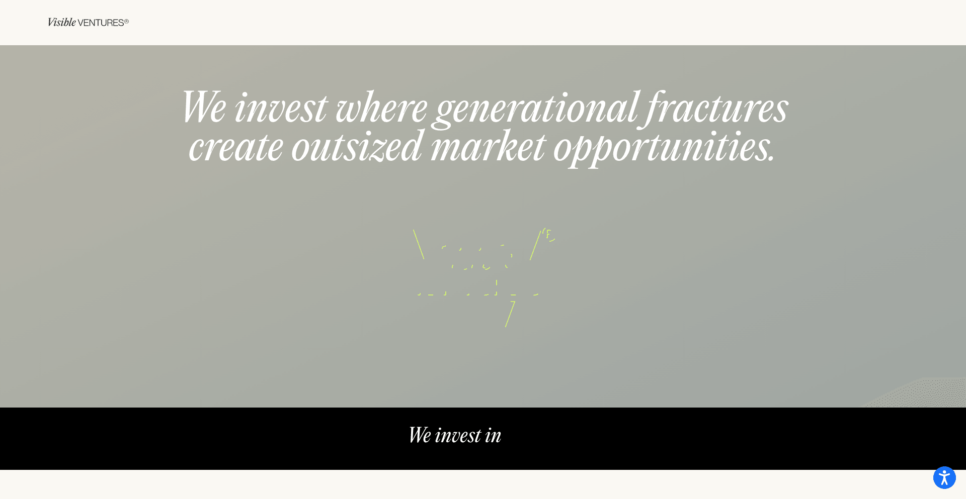Visible Ventures homepage with Visible Ventures logo and headline about investing in generational market shifts.