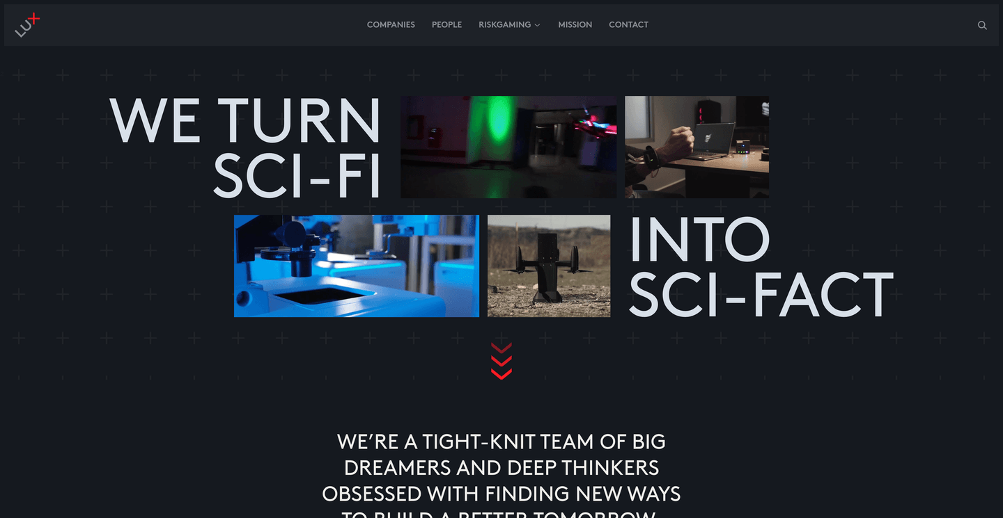 Lux Capital homepage featuring the Lux Capital logo and headline about turning science fiction into science fact.