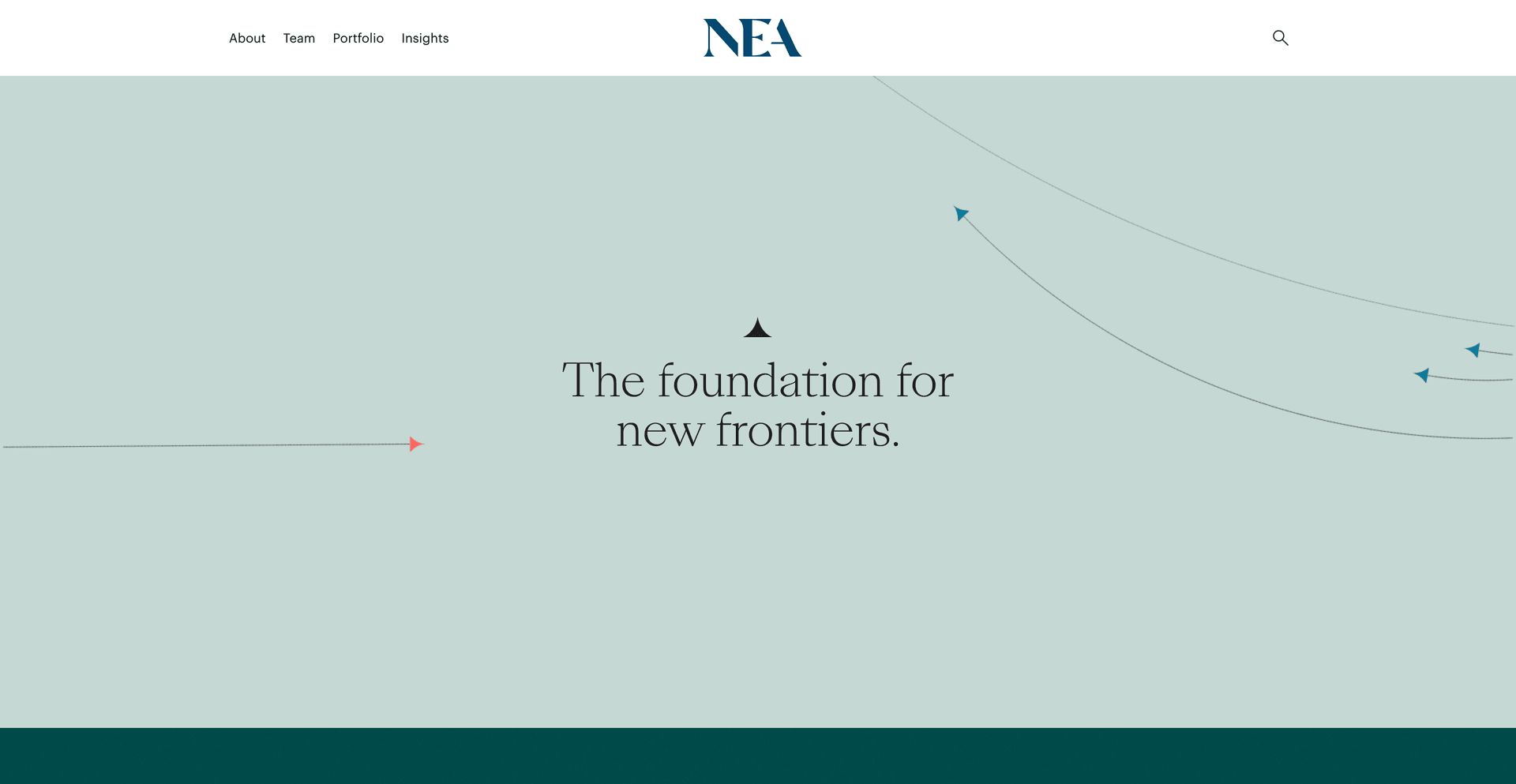 NEA homepage with NEA logo and minimalist headline ‘The foundation for new frontiers.’