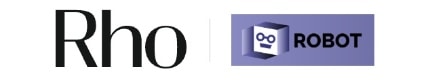 Text "Rho" beside a purple logo with a robotic face in a cube and the word ROBOT.
