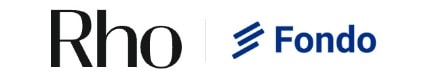 Logos of Rho and Fondo side by side; Rho in black text, Fondo with blue stylized lines.