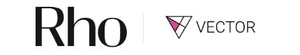 Logo with "Rho" in black and "VECTOR" beside a geometric triangle design with pink and gray sections.