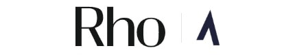 Black text "Rho" next to a blue triangular shape on a white background.