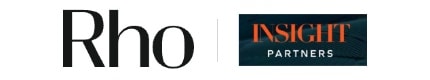 Logos of "Rho" and "Insight Partners" with a vertical line between them; "INSIGHT" is highlighted in orange on a dark background.