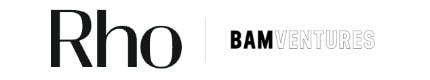 Logos of "Rho" in bold black text and "BAM Ventures" with "BAM" in black and "VENTURES" in lighter font.
