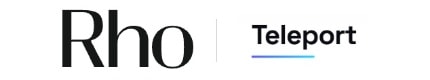 Text logo showing "Rho" in bold, black font and "Teleport" with a gradient underline, combining both brand names.