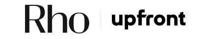 Logos of "Rho" in elegant font and "upfront" in bold font, side by side on a white background.