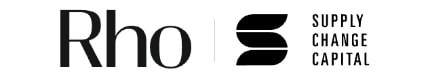 Logos of Rho and Supply Change Capital, featuring bold black text and geometric shapes on a white background.