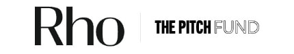 Logo with the text "Rho | THE PITCH FUND" in black, featuring a modern and minimalist design.