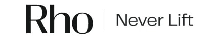 Black text logo with the word "Rho" followed by "Never Lift" on a white background.