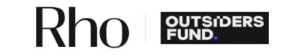 "Rho Outsiders Fund logos, with 'Rho' in elegant black text and 'OUTS!DERS FUND' in bold white text on a black background."