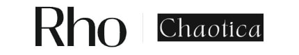 Text logo featuring the words "Rho" in black on white and "Chaotica" in white on a black rectangle.