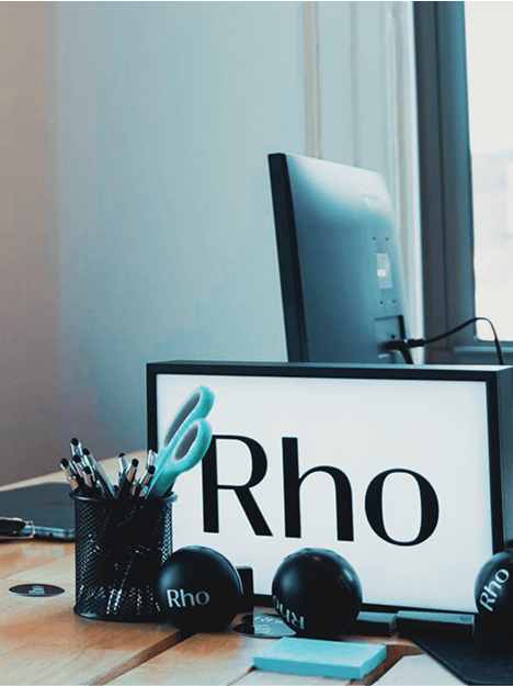 a light up rho sign box on a table