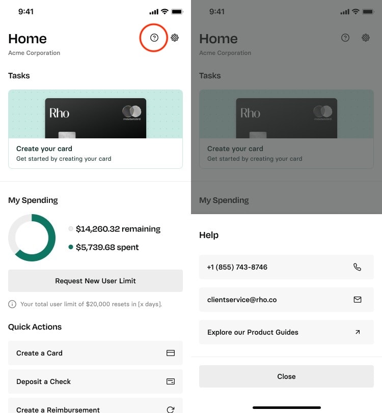 Mobile banking app interface showing account balance, spending chart, tasks, quick actions, and contact options for help.