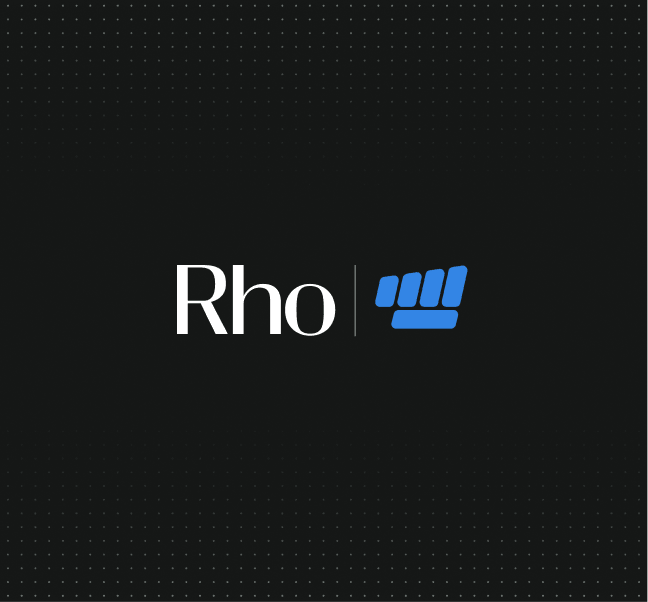 Rho logo next to a blue stylized knuckle or bars icon that is the Punch Capital logo.