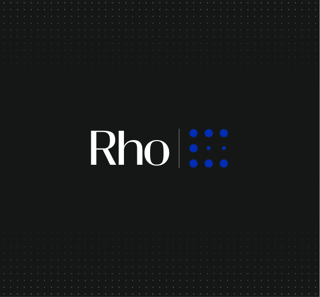 Rho logo next to a grid of blue dots that is the Correlation Ventures logo.