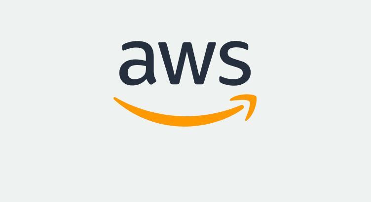 AWS logo featuring lowercase "aws" in black with an orange curved arrow below, set against a light gray background.
