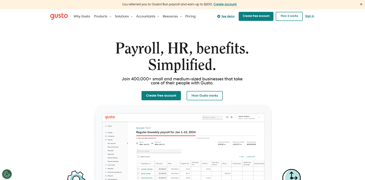 Gusto payroll landing page